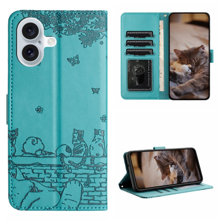 Cat Embossing Pattern Leather Phone Case with Lanyard, For iPhone 16 Pro Max, For iPhone 16 Pro, For iPhone 16 Plus, For iPhone 16, iPhone 16e, For iPhone 15 Pro Max, For iPhone 15 Pro, For iPhone 15 Plus, For iPhone 15, For iPhone 14 Plus, For iPhone ...