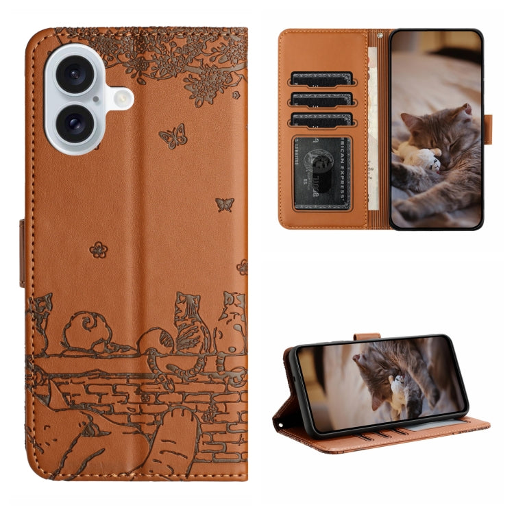 Cat Embossing Pattern Leather Phone Case with Lanyard, For iPhone 16 Pro Max, For iPhone 16 Pro, For iPhone 16 Plus, For iPhone 16, iPhone 16e, For iPhone 15 Pro Max, For iPhone 15 Pro, For iPhone 15 Plus, For iPhone 15, For iPhone 14 Plus, For iPhone ...