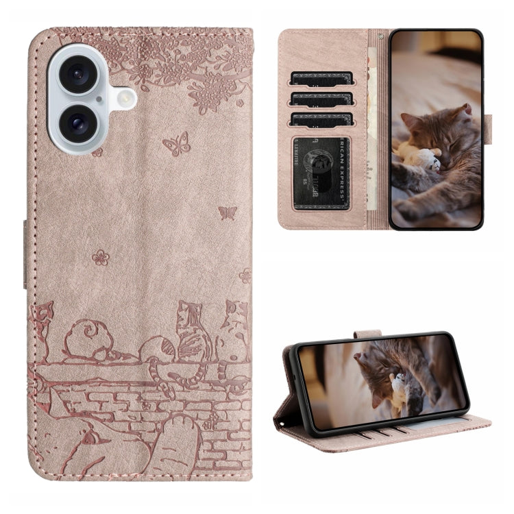 Cat Embossing Pattern Leather Phone Case with Lanyard, For iPhone 16 Pro Max, For iPhone 16 Pro, For iPhone 16 Plus, For iPhone 16, iPhone 16e, For iPhone 15 Pro Max, For iPhone 15 Pro, For iPhone 15 Plus, For iPhone 15, For iPhone 14 Plus, For iPhone ...