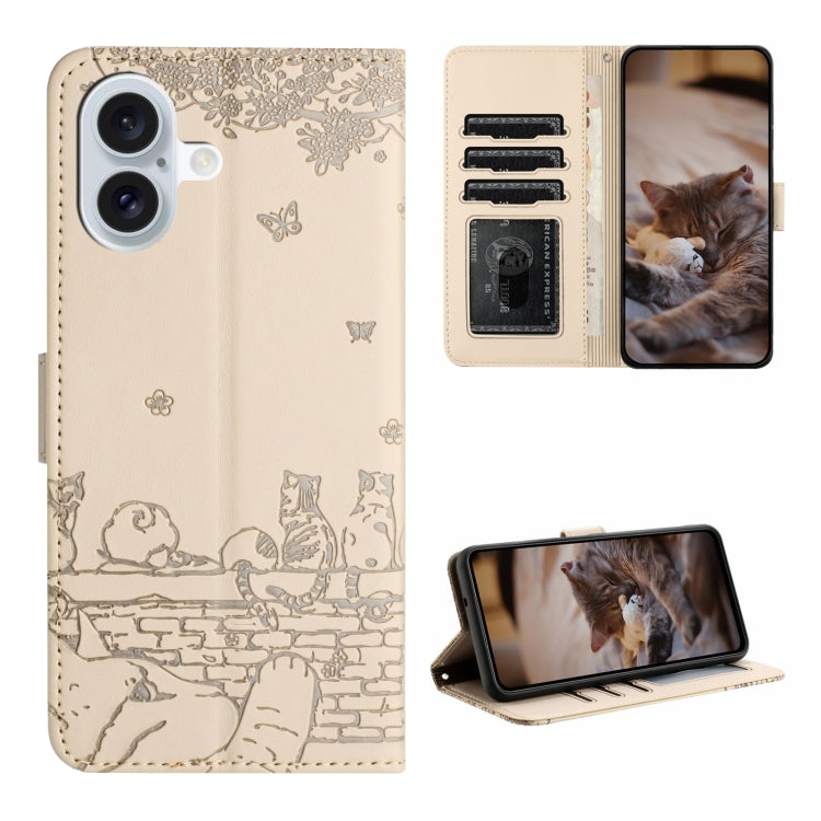 Cat Embossing Pattern Leather Phone Case with Lanyard, For iPhone 16 Pro Max, For iPhone 16 Pro, For iPhone 16 Plus, For iPhone 16, iPhone 16e, For iPhone 15 Pro Max, For iPhone 15 Pro, For iPhone 15 Plus, For iPhone 15, For iPhone 14 Plus, For iPhone ...