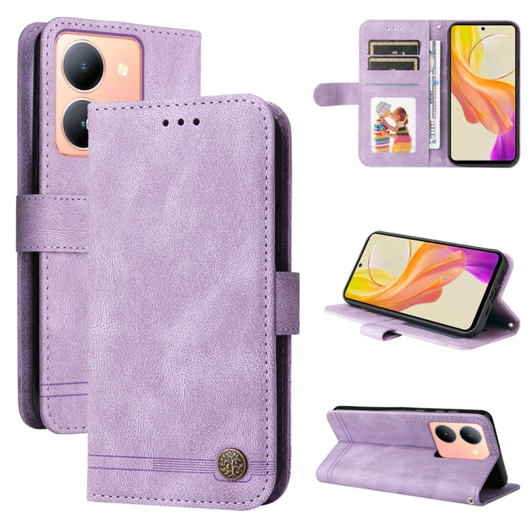 Skin Feel Life Tree Metal Button Leather Phone Case, For vivo Y36 4G / 5G Foreign, For vivo Y78 5G Foreign
