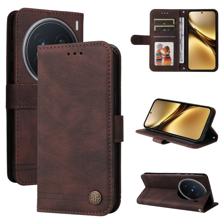 Skin Feel Life Tree Metal Button Leather Phone Case, For vivo V50 Lite 4G / 5G, For vivo Y39 5G / Y300i, For vivo Y29s 5G / Y04 4G, For vivo Y29 4G, For vivo V50, For vivo S20, For vivo S20 Pro, For vivo Y19s, For vivo X200, For vivo X200 Pro mini�����...