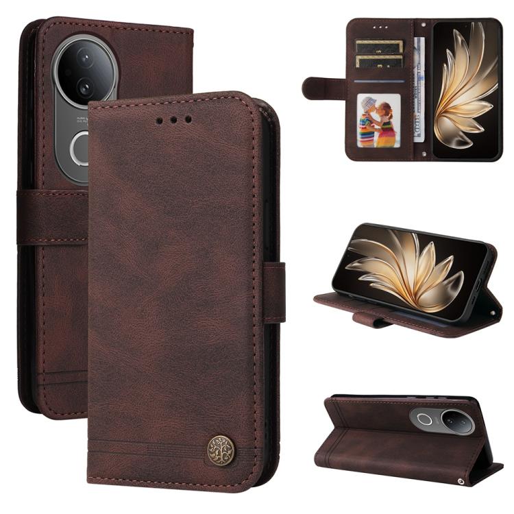Skin Feel Life Tree Metal Button Leather Phone Case, For vivo V50 Lite 4G / 5G, For vivo Y39 5G / Y300i, For vivo Y29s 5G / Y04 4G, For vivo Y29 4G, For vivo V50, For vivo S20, For vivo S20 Pro, For vivo Y19s, For vivo X200, For vivo X200 Pro mini�����...