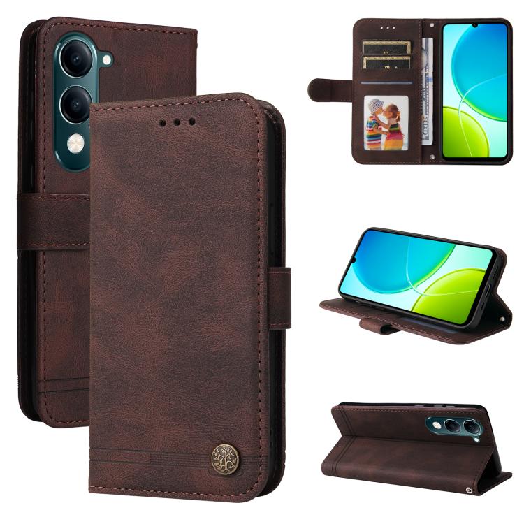 Skin Feel Life Tree Metal Button Leather Phone Case, For vivo V50 Lite 4G / 5G, For vivo Y39 5G / Y300i, For vivo Y29s 5G / Y04 4G, For vivo Y29 4G, For vivo V50, For vivo S20, For vivo S20 Pro, For vivo Y19s, For vivo X200, For vivo X200 Pro mini�����...