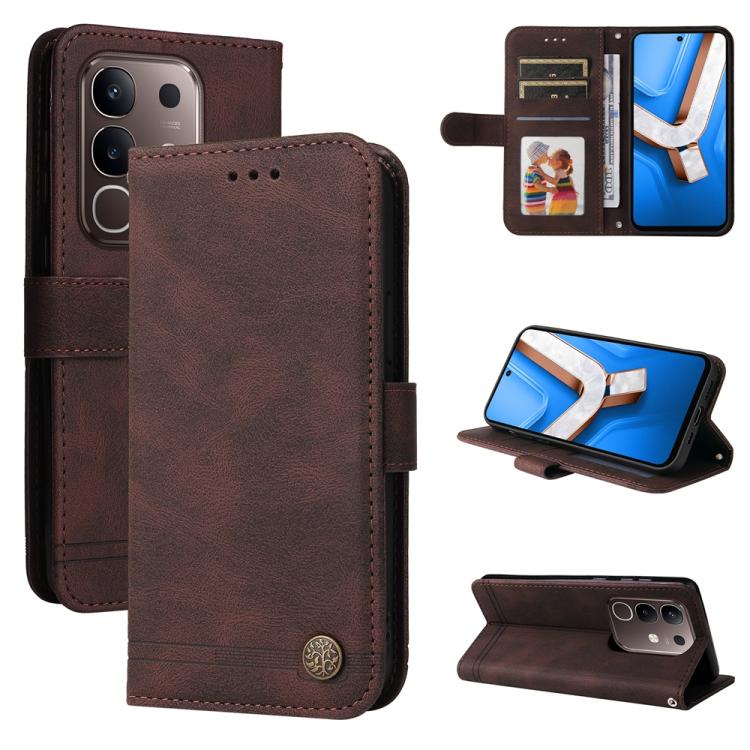 Skin Feel Life Tree Metal Button Leather Phone Case, For vivo V50 Lite 4G / 5G, For vivo Y39 5G / Y300i, For vivo Y29s 5G / Y04 4G, For vivo Y29 4G, For vivo V50, For vivo S20, For vivo S20 Pro, For vivo Y19s, For vivo X200, For vivo X200 Pro mini�����...