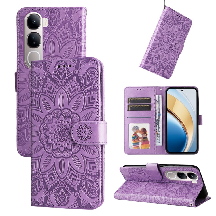 Embossed Sunflower Leather Phone Case, For vivo V50 Lite 4G / 5G, For vivo Y39 5G / Y300i, For vivo Y29s 5G / Y04 4G, For vivo Y29 4G, For vivo V50, For vivo S20, For vivo S20 Pro, For vivo Y19s, For vivo X200, For vivo X200 Pro mini, For vivo X200 Pro...