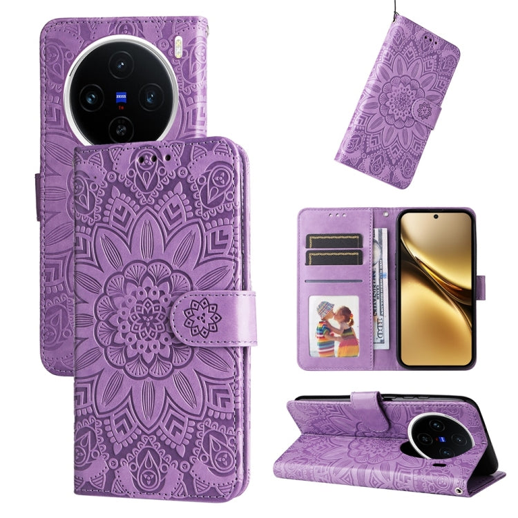 Embossed Sunflower Leather Phone Case, For vivo V50 Lite 4G / 5G, For vivo Y39 5G / Y300i, For vivo Y29s 5G / Y04 4G, For vivo Y29 4G, For vivo V50, For vivo S20, For vivo S20 Pro, For vivo Y19s, For vivo X200, For vivo X200 Pro mini, For vivo X200 Pro...