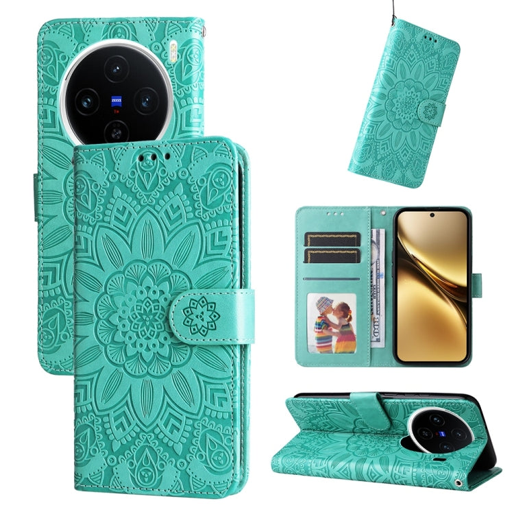 Embossed Sunflower Leather Phone Case, For vivo V50 Lite 4G / 5G, For vivo Y39 5G / Y300i, For vivo Y29s 5G / Y04 4G, For vivo Y29 4G, For vivo V50, For vivo S20, For vivo S20 Pro, For vivo Y19s, For vivo X200, For vivo X200 Pro mini, For vivo X200 Pro...
