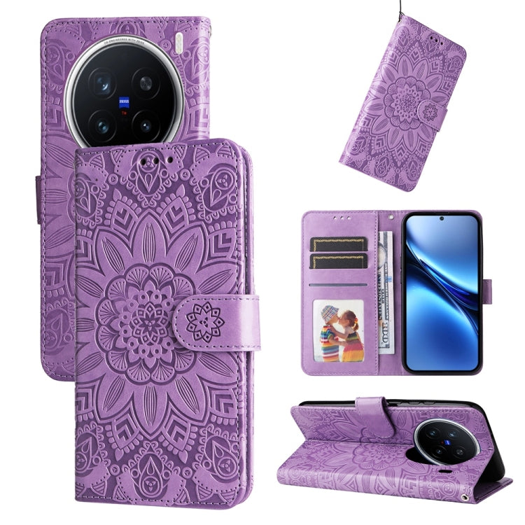Embossed Sunflower Leather Phone Case, For vivo V50 Lite 4G / 5G, For vivo Y39 5G / Y300i, For vivo Y29s 5G / Y04 4G, For vivo Y29 4G, For vivo V50, For vivo S20, For vivo S20 Pro, For vivo Y19s, For vivo X200, For vivo X200 Pro mini, For vivo X200 Pro...