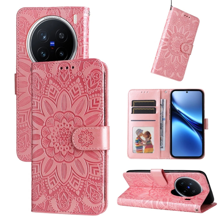 Embossed Sunflower Leather Phone Case, For vivo V50 Lite 4G / 5G, For vivo Y39 5G / Y300i, For vivo Y29s 5G / Y04 4G, For vivo Y29 4G, For vivo V50, For vivo S20, For vivo S20 Pro, For vivo Y19s, For vivo X200, For vivo X200 Pro mini, For vivo X200 Pro...