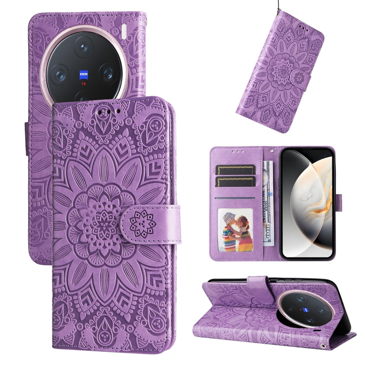 Embossed Sunflower Leather Phone Case, For vivo V50 Lite 4G / 5G, For vivo Y39 5G / Y300i, For vivo Y29s 5G / Y04 4G, For vivo Y29 4G, For vivo V50, For vivo S20, For vivo S20 Pro, For vivo Y19s, For vivo X200, For vivo X200 Pro mini, For vivo X200 Pro...