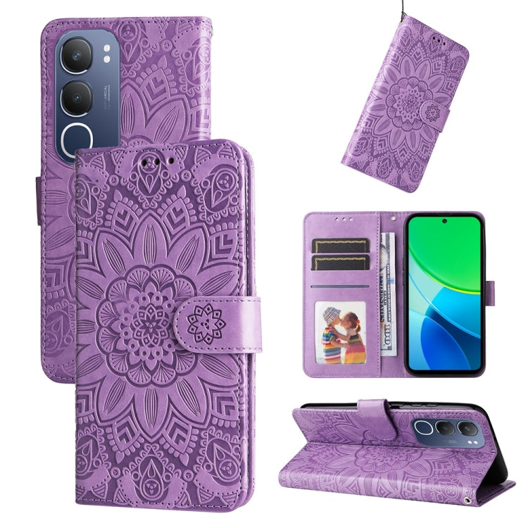 Embossed Sunflower Leather Phone Case, For vivo V50 Lite 4G / 5G, For vivo Y39 5G / Y300i, For vivo Y29s 5G / Y04 4G, For vivo Y29 4G, For vivo V50, For vivo S20, For vivo S20 Pro, For vivo Y19s, For vivo X200, For vivo X200 Pro mini, For vivo X200 Pro...