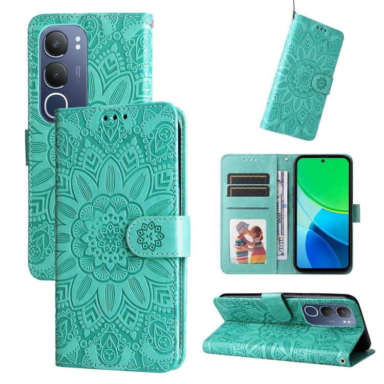 Embossed Sunflower Leather Phone Case, For vivo V50 Lite 4G / 5G, For vivo Y39 5G / Y300i, For vivo Y29s 5G / Y04 4G, For vivo Y29 4G, For vivo V50, For vivo S20, For vivo S20 Pro, For vivo Y19s, For vivo X200, For vivo X200 Pro mini, For vivo X200 Pro...
