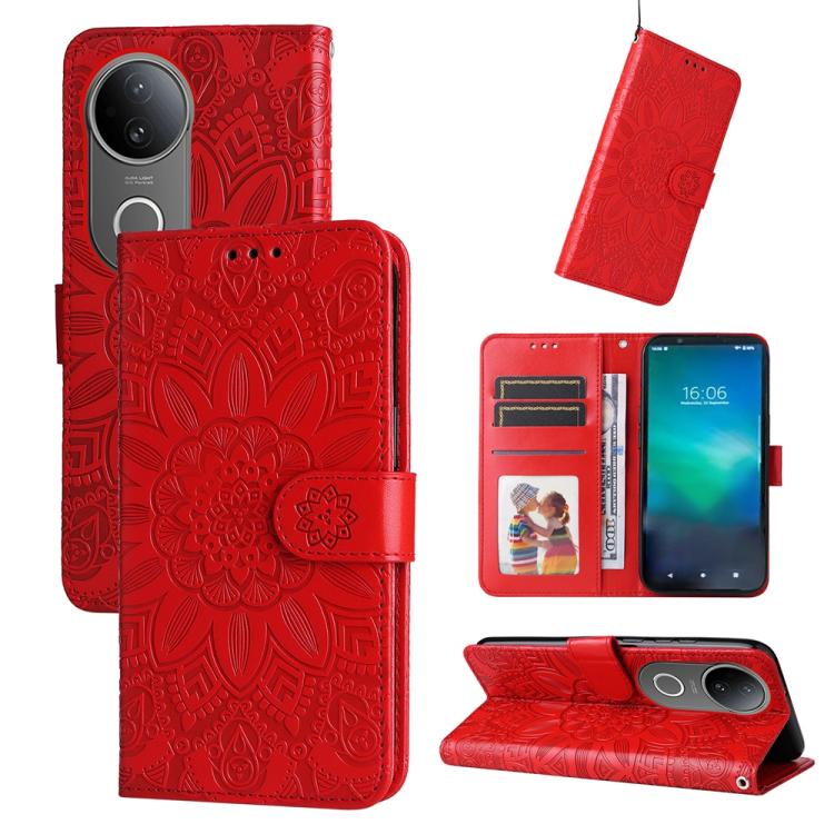 Embossed Sunflower Leather Phone Case, For vivo V50 Lite 4G / 5G, For vivo Y39 5G / Y300i, For vivo Y29s 5G / Y04 4G, For vivo Y29 4G, For vivo V50, For vivo S20, For vivo S20 Pro, For vivo Y19s, For vivo X200, For vivo X200 Pro mini, For vivo X200 Pro...