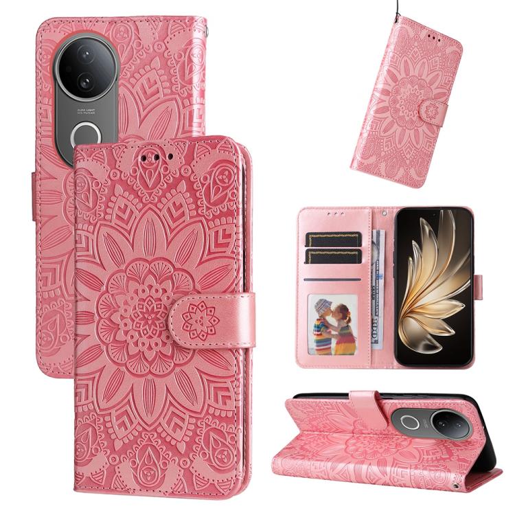 Embossed Sunflower Leather Phone Case, For vivo V50 Lite 4G / 5G, For vivo Y39 5G / Y300i, For vivo Y29s 5G / Y04 4G, For vivo Y29 4G, For vivo V50, For vivo S20, For vivo S20 Pro, For vivo Y19s, For vivo X200, For vivo X200 Pro mini, For vivo X200 Pro...