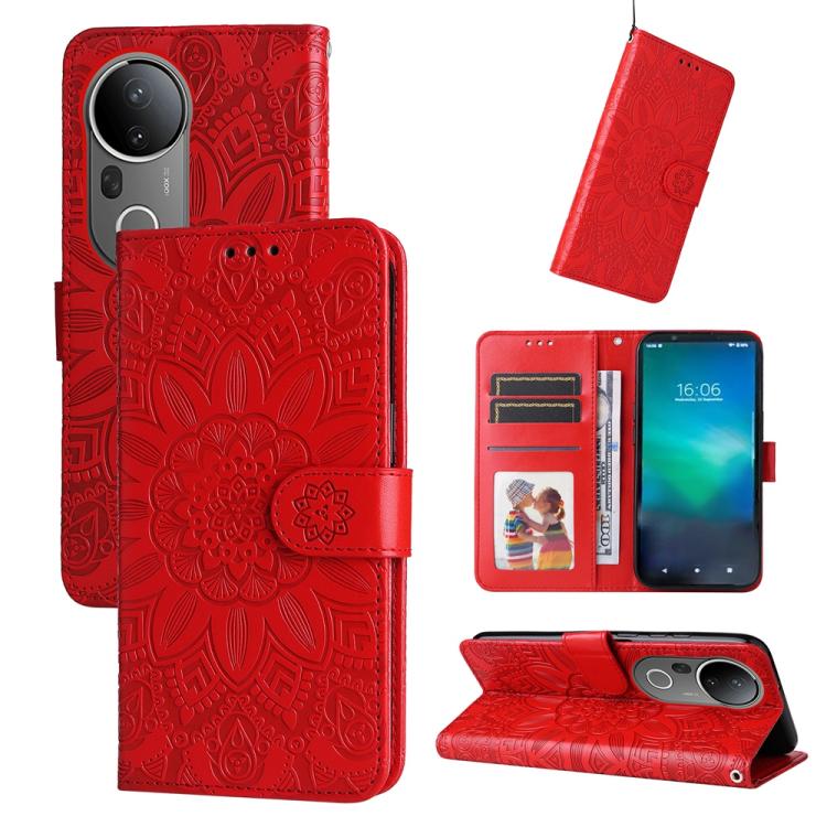 Embossed Sunflower Leather Phone Case, For vivo V50 Lite 4G / 5G, For vivo Y39 5G / Y300i, For vivo Y29s 5G / Y04 4G, For vivo Y29 4G, For vivo V50, For vivo S20, For vivo S20 Pro, For vivo Y19s, For vivo X200, For vivo X200 Pro mini, For vivo X200 Pro...