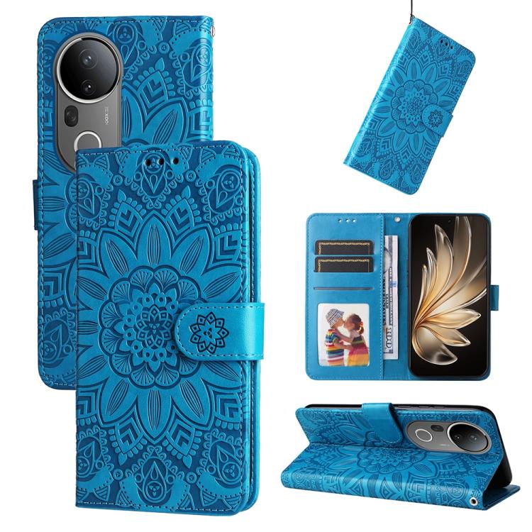 Embossed Sunflower Leather Phone Case, For vivo V50 Lite 4G / 5G, For vivo Y39 5G / Y300i, For vivo Y29s 5G / Y04 4G, For vivo Y29 4G, For vivo V50, For vivo S20, For vivo S20 Pro, For vivo Y19s, For vivo X200, For vivo X200 Pro mini, For vivo X200 Pro...
