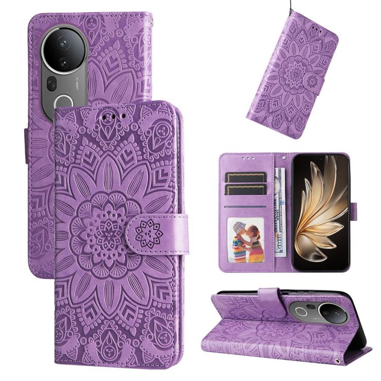 Embossed Sunflower Leather Phone Case, For vivo V50 Lite 4G / 5G, For vivo Y39 5G / Y300i, For vivo Y29s 5G / Y04 4G, For vivo Y29 4G, For vivo V50, For vivo S20, For vivo S20 Pro, For vivo Y19s, For vivo X200, For vivo X200 Pro mini, For vivo X200 Pro...