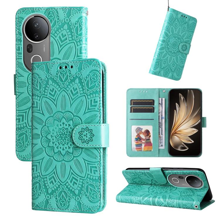 Embossed Sunflower Leather Phone Case, For vivo V50 Lite 4G / 5G, For vivo Y39 5G / Y300i, For vivo Y29s 5G / Y04 4G, For vivo Y29 4G, For vivo V50, For vivo S20, For vivo S20 Pro, For vivo Y19s, For vivo X200, For vivo X200 Pro mini, For vivo X200 Pro...