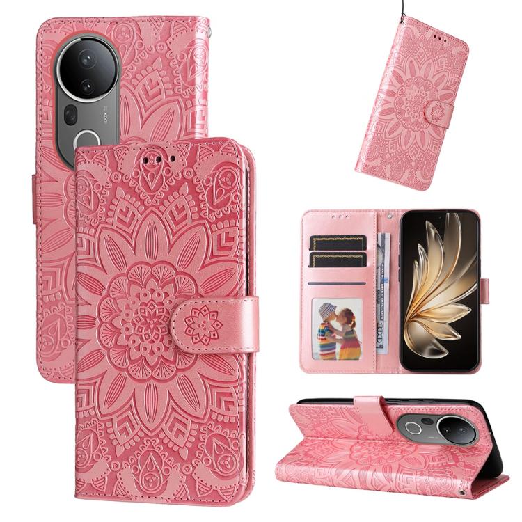 Embossed Sunflower Leather Phone Case, For vivo V50 Lite 4G / 5G, For vivo Y39 5G / Y300i, For vivo Y29s 5G / Y04 4G, For vivo Y29 4G, For vivo V50, For vivo S20, For vivo S20 Pro, For vivo Y19s, For vivo X200, For vivo X200 Pro mini, For vivo X200 Pro...