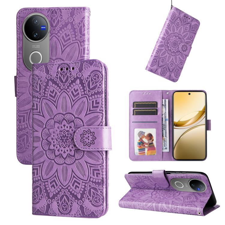 Embossed Sunflower Leather Phone Case, For vivo V50 Lite 4G / 5G, For vivo Y39 5G / Y300i, For vivo Y29s 5G / Y04 4G, For vivo Y29 4G, For vivo V50, For vivo S20, For vivo S20 Pro, For vivo Y19s, For vivo X200, For vivo X200 Pro mini, For vivo X200 Pro...