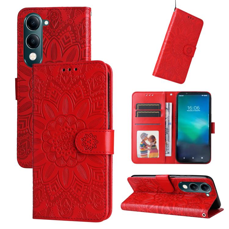 Embossed Sunflower Leather Phone Case, For vivo V50 Lite 4G / 5G, For vivo Y39 5G / Y300i, For vivo Y29s 5G / Y04 4G, For vivo Y29 4G, For vivo V50, For vivo S20, For vivo S20 Pro, For vivo Y19s, For vivo X200, For vivo X200 Pro mini, For vivo X200 Pro...