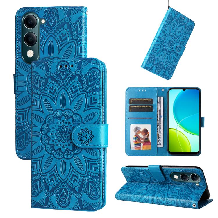 Embossed Sunflower Leather Phone Case, For vivo V50 Lite 4G / 5G, For vivo Y39 5G / Y300i, For vivo Y29s 5G / Y04 4G, For vivo Y29 4G, For vivo V50, For vivo S20, For vivo S20 Pro, For vivo Y19s, For vivo X200, For vivo X200 Pro mini, For vivo X200 Pro...