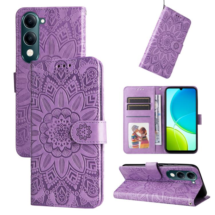 Embossed Sunflower Leather Phone Case, For vivo V50 Lite 4G / 5G, For vivo Y39 5G / Y300i, For vivo Y29s 5G / Y04 4G, For vivo Y29 4G, For vivo V50, For vivo S20, For vivo S20 Pro, For vivo Y19s, For vivo X200, For vivo X200 Pro mini, For vivo X200 Pro...