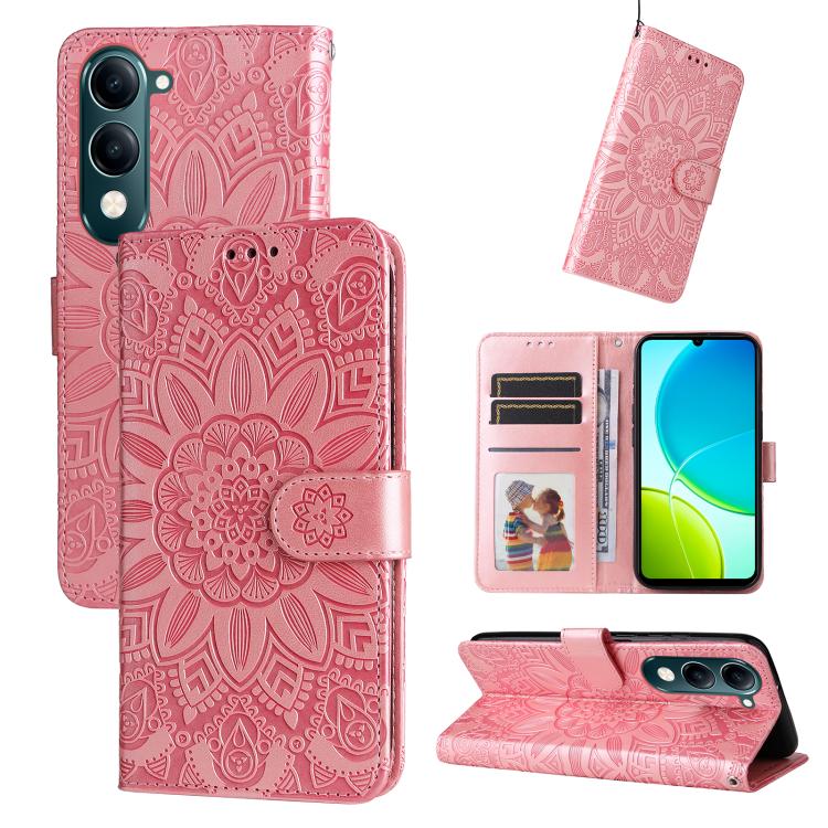 Embossed Sunflower Leather Phone Case, For vivo V50 Lite 4G / 5G, For vivo Y39 5G / Y300i, For vivo Y29s 5G / Y04 4G, For vivo Y29 4G, For vivo V50, For vivo S20, For vivo S20 Pro, For vivo Y19s, For vivo X200, For vivo X200 Pro mini, For vivo X200 Pro...