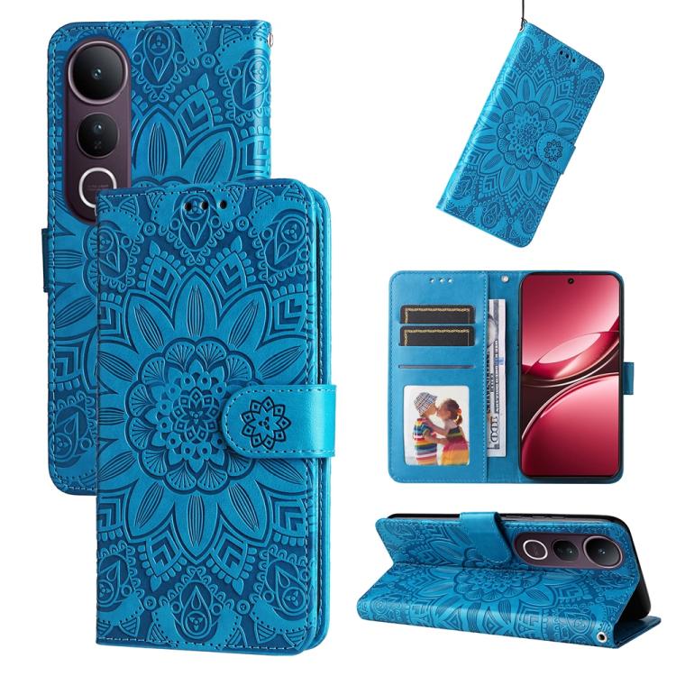 Embossed Sunflower Leather Phone Case, For vivo V50 Lite 4G / 5G, For vivo Y39 5G / Y300i, For vivo Y29s 5G / Y04 4G, For vivo Y29 4G, For vivo V50, For vivo S20, For vivo S20 Pro, For vivo Y19s, For vivo X200, For vivo X200 Pro mini, For vivo X200 Pro...