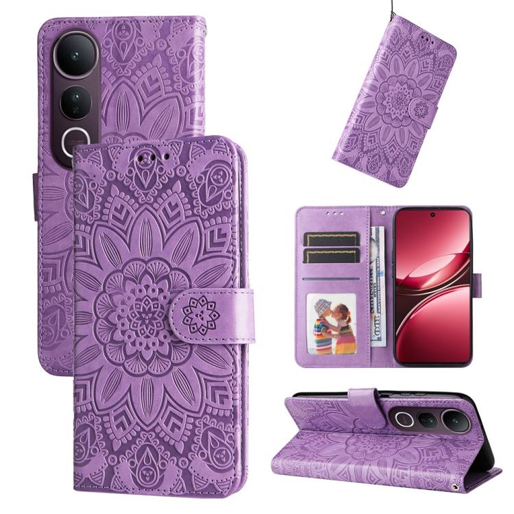 Embossed Sunflower Leather Phone Case, For vivo V50 Lite 4G / 5G, For vivo Y39 5G / Y300i, For vivo Y29s 5G / Y04 4G, For vivo Y29 4G, For vivo V50, For vivo S20, For vivo S20 Pro, For vivo Y19s, For vivo X200, For vivo X200 Pro mini, For vivo X200 Pro...