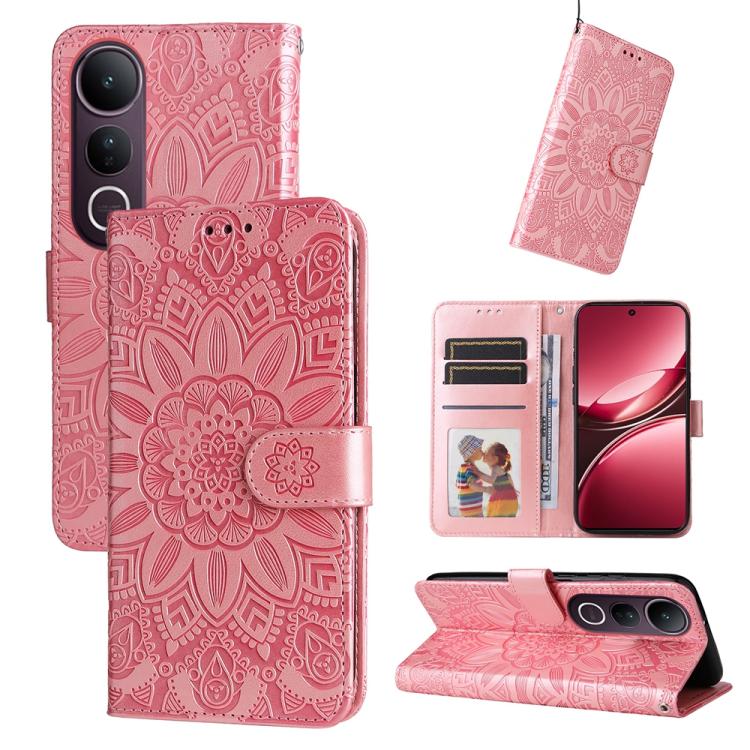 Embossed Sunflower Leather Phone Case, For vivo V50 Lite 4G / 5G, For vivo Y39 5G / Y300i, For vivo Y29s 5G / Y04 4G, For vivo Y29 4G, For vivo V50, For vivo S20, For vivo S20 Pro, For vivo Y19s, For vivo X200, For vivo X200 Pro mini, For vivo X200 Pro...