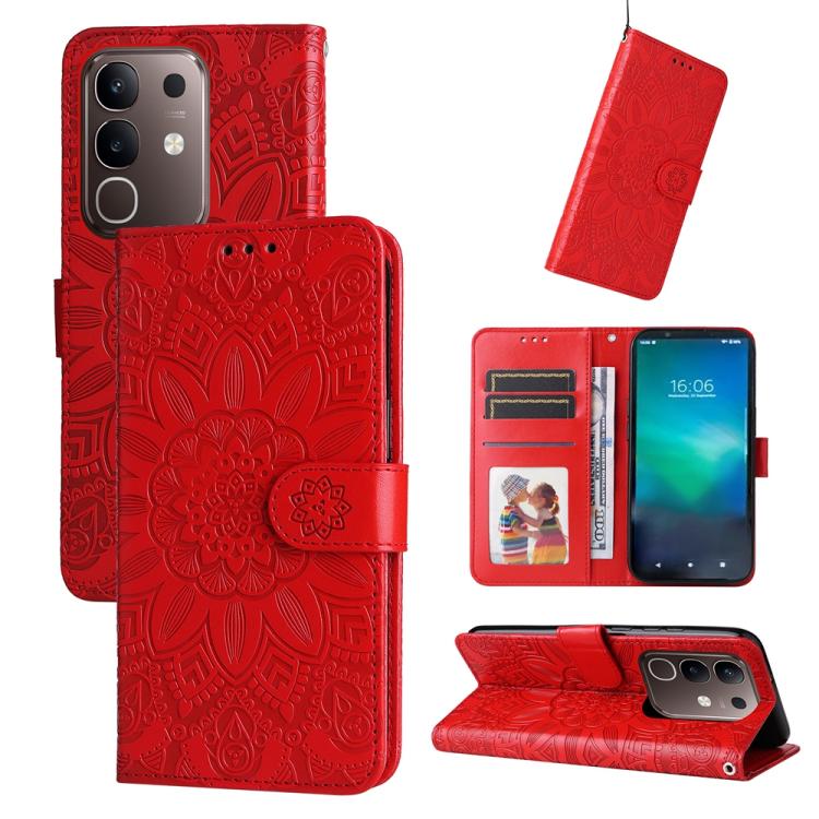 Embossed Sunflower Leather Phone Case, For vivo V50 Lite 4G / 5G, For vivo Y39 5G / Y300i, For vivo Y29s 5G / Y04 4G, For vivo Y29 4G, For vivo V50, For vivo S20, For vivo S20 Pro, For vivo Y19s, For vivo X200, For vivo X200 Pro mini, For vivo X200 Pro...