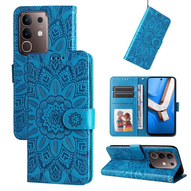Embossed Sunflower Leather Phone Case, For vivo V50 Lite 4G / 5G, For vivo Y39 5G / Y300i, For vivo Y29s 5G / Y04 4G, For vivo Y29 4G, For vivo V50, For vivo S20, For vivo S20 Pro, For vivo Y19s, For vivo X200, For vivo X200 Pro mini, For vivo X200 Pro...