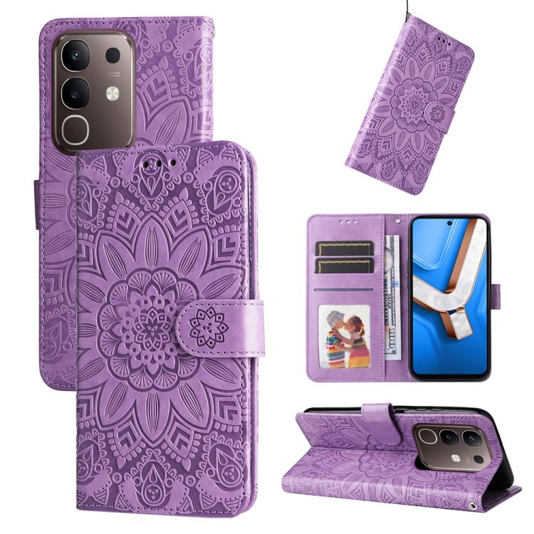 Embossed Sunflower Leather Phone Case, For vivo V50 Lite 4G / 5G, For vivo Y39 5G / Y300i, For vivo Y29s 5G / Y04 4G, For vivo Y29 4G, For vivo V50, For vivo S20, For vivo S20 Pro, For vivo Y19s, For vivo X200, For vivo X200 Pro mini, For vivo X200 Pro...