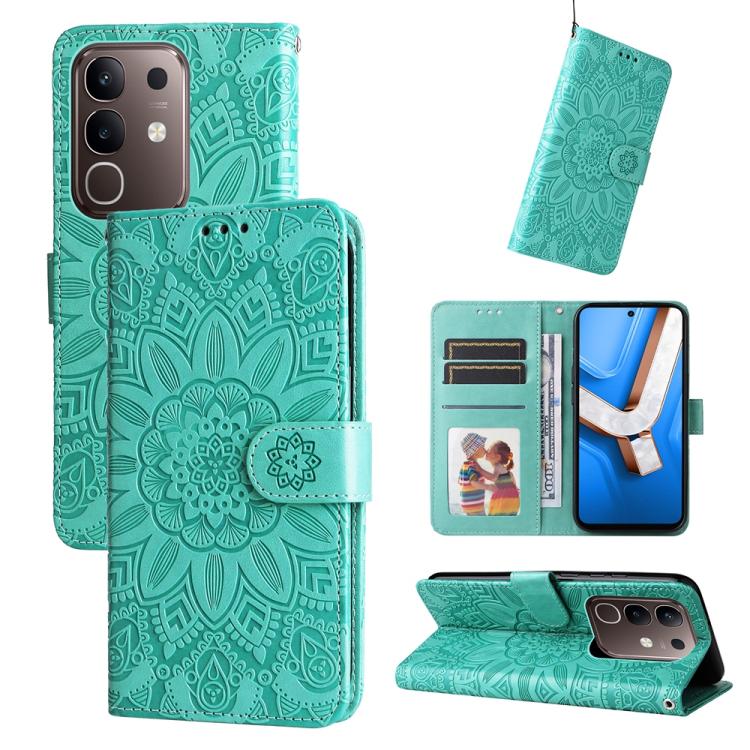 Embossed Sunflower Leather Phone Case, For vivo V50 Lite 4G / 5G, For vivo Y39 5G / Y300i, For vivo Y29s 5G / Y04 4G, For vivo Y29 4G, For vivo V50, For vivo S20, For vivo S20 Pro, For vivo Y19s, For vivo X200, For vivo X200 Pro mini, For vivo X200 Pro...