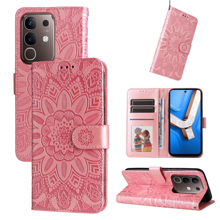 Embossed Sunflower Leather Phone Case, For vivo V50 Lite 4G / 5G, For vivo Y39 5G / Y300i, For vivo Y29s 5G / Y04 4G, For vivo Y29 4G, For vivo V50, For vivo S20, For vivo S20 Pro, For vivo Y19s, For vivo X200, For vivo X200 Pro mini, For vivo X200 Pro...