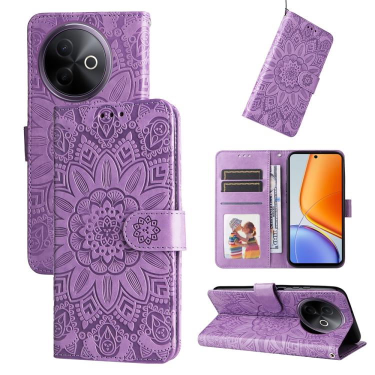 Embossed Sunflower Leather Phone Case, For vivo V50 Lite 4G / 5G, For vivo Y39 5G / Y300i, For vivo Y29s 5G / Y04 4G, For vivo Y29 4G, For vivo V50, For vivo S20, For vivo S20 Pro, For vivo Y19s, For vivo X200, For vivo X200 Pro mini, For vivo X200 Pro...