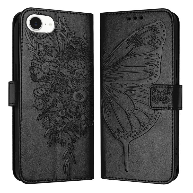 Embossed Butterfly Leather Phone Case, For iPhone 16 Pro Max, For iPhone 16 Pro, For iPhone 16 Plus, For iPhone 16, iPhone 16e, For iPhone 15 Pro Max, For iPhone 15 Pro, For iPhone 15 Plus, For iPhone 15, For iPod Touch 7 / 6 / 5