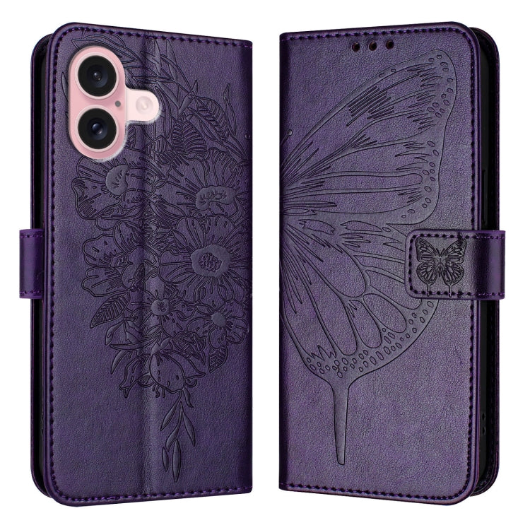 Embossed Butterfly Leather Phone Case, For iPhone 16 Pro Max, For iPhone 16 Pro, For iPhone 16 Plus, For iPhone 16, iPhone 16e, For iPhone 15 Pro Max, For iPhone 15 Pro, For iPhone 15 Plus, For iPhone 15, For iPod Touch 7 / 6 / 5