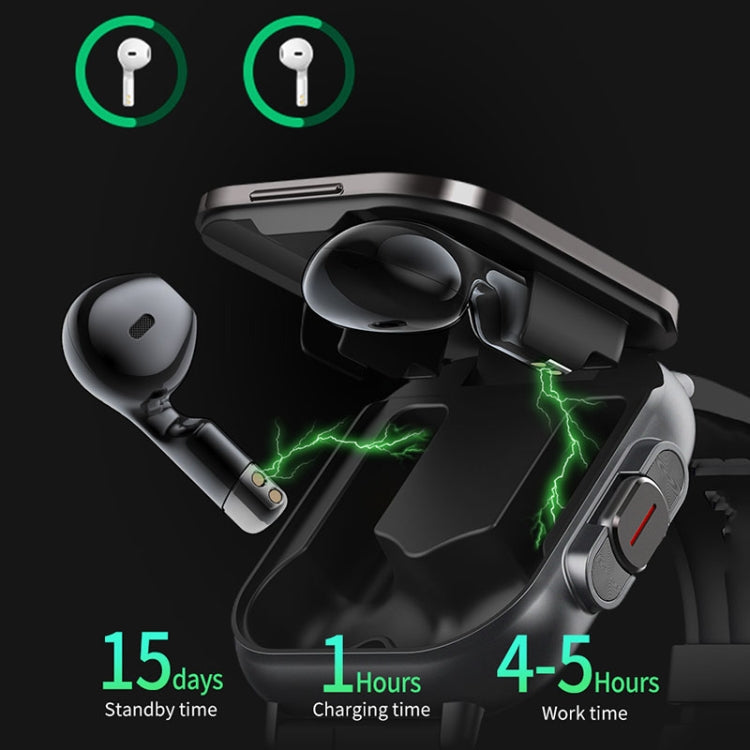 D8 2.01 inch 2 in 1 Bluetooth Earphone Steel Band Smart Watch, Support Health Monitoring / NFC