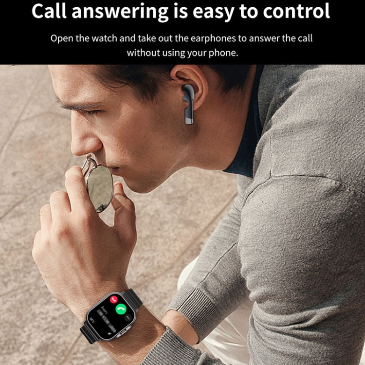 D8 2.01 inch 2 in 1 Bluetooth Earphone Steel Band Smart Watch, Support Health Monitoring / NFC