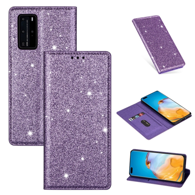 Ultrathin Glitter Magnetic Horizontal Flip Leather Case with Holder & Card Slots, For Huawei P40 Lite, For Huawei P40, For Huawei P40 Pro, For Huawei Mate 20 Pro, For Huawei Mate 10 Lite, For Huawei Mate 10 Pro, For Huawei Mate 20, For Huawei Mate 20 L...