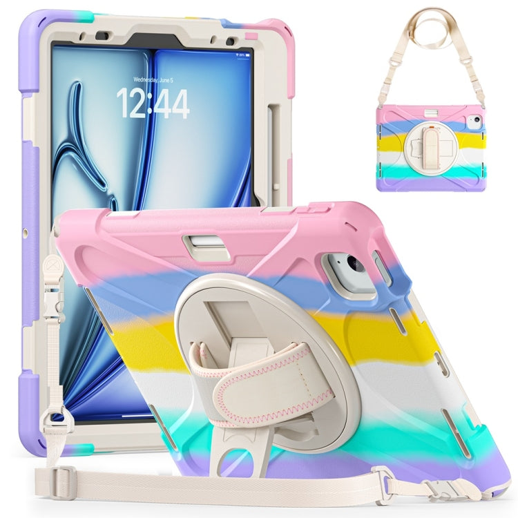Rotatable Holder Silicone Hybrid PC Tablet Case with Shoulder Strap, For iPad Air 11 2024 / Air 11 2025, For iPad Air 13 2024 / Air 13 2025, For iPad Pro 13 2024, For iPad Pro 11 2024