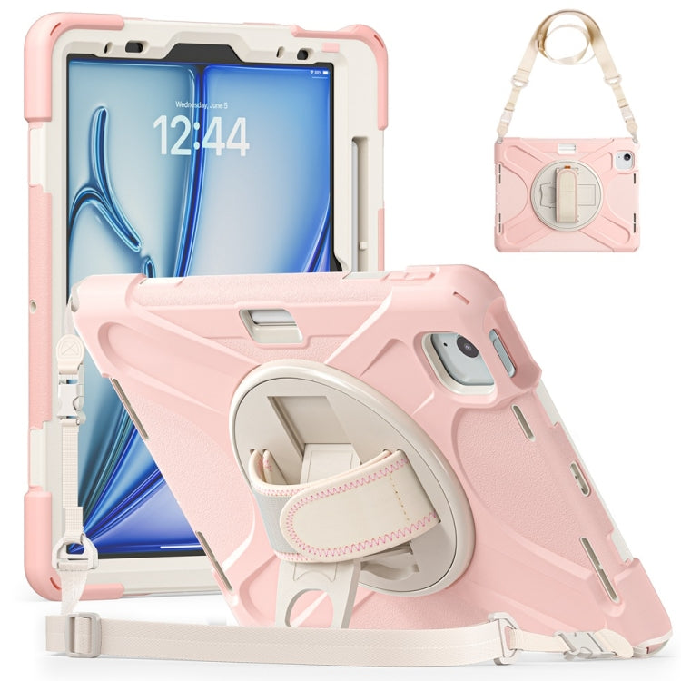 Rotatable Holder Silicone Hybrid PC Tablet Case with Shoulder Strap, For iPad Air 11 2024 / Air 11 2025, For iPad Air 13 2024 / Air 13 2025, For iPad Pro 13 2024, For iPad Pro 11 2024