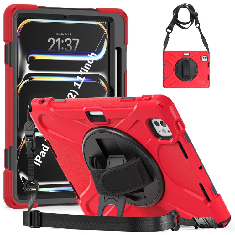 Rotatable Holder Silicone Hybrid PC Tablet Case with Shoulder Strap, For iPad Air 11 2024 / Air 11 2025, For iPad Air 13 2024 / Air 13 2025, For iPad Pro 13 2024, For iPad Pro 11 2024