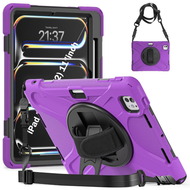 Rotatable Holder Silicone Hybrid PC Tablet Case with Shoulder Strap, For iPad Air 11 2024 / Air 11 2025, For iPad Air 13 2024 / Air 13 2025, For iPad Pro 13 2024, For iPad Pro 11 2024
