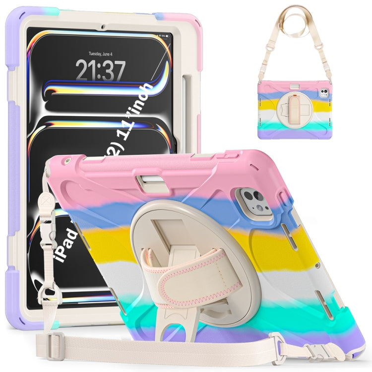 Rotatable Holder Silicone Hybrid PC Tablet Case with Shoulder Strap, For iPad Air 11 2024 / Air 11 2025, For iPad Air 13 2024 / Air 13 2025, For iPad Pro 13 2024, For iPad Pro 11 2024