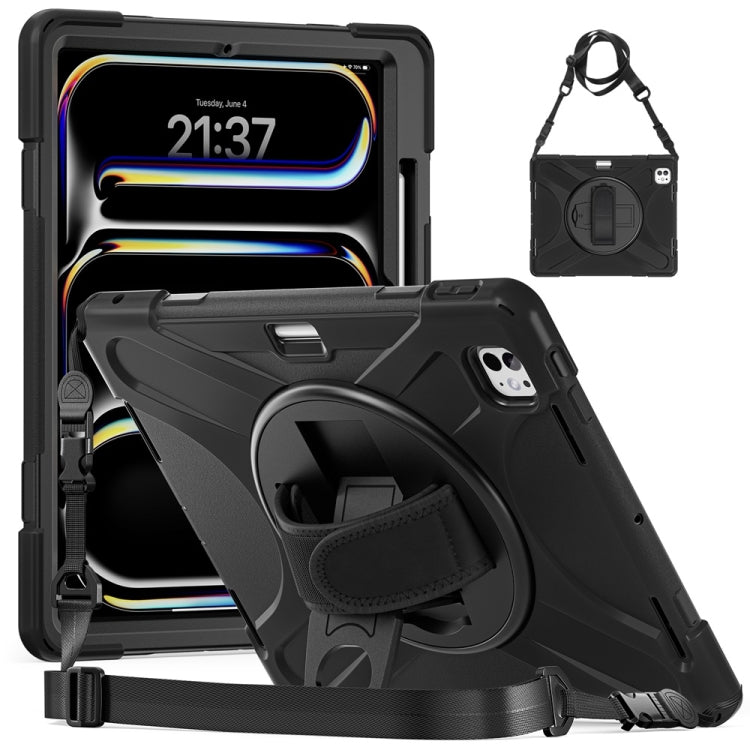 Rotatable Holder Silicone Hybrid PC Tablet Case with Shoulder Strap, For iPad Air 11 2024 / Air 11 2025, For iPad Air 13 2024 / Air 13 2025, For iPad Pro 13 2024, For iPad Pro 11 2024