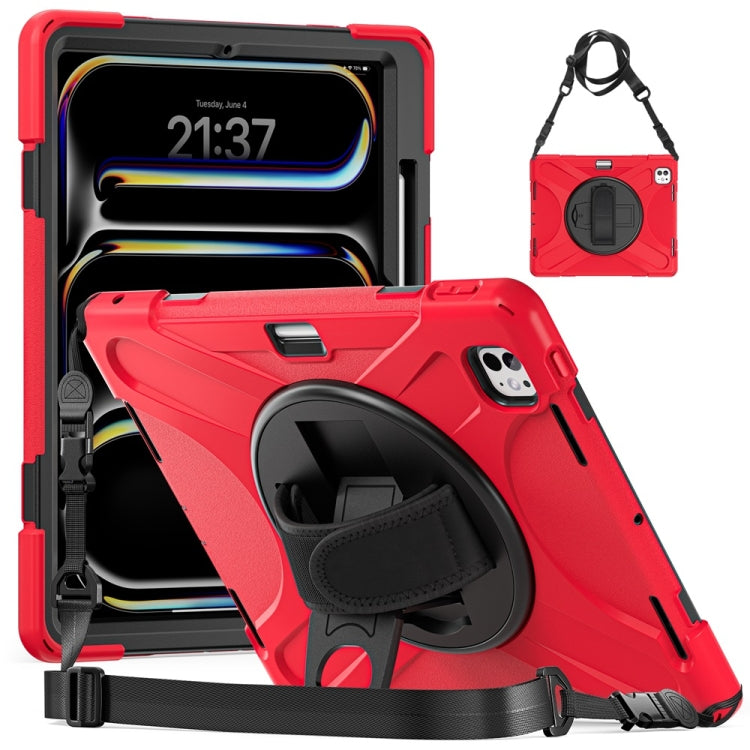 Rotatable Holder Silicone Hybrid PC Tablet Case with Shoulder Strap, For iPad Air 11 2024 / Air 11 2025, For iPad Air 13 2024 / Air 13 2025, For iPad Pro 13 2024, For iPad Pro 11 2024